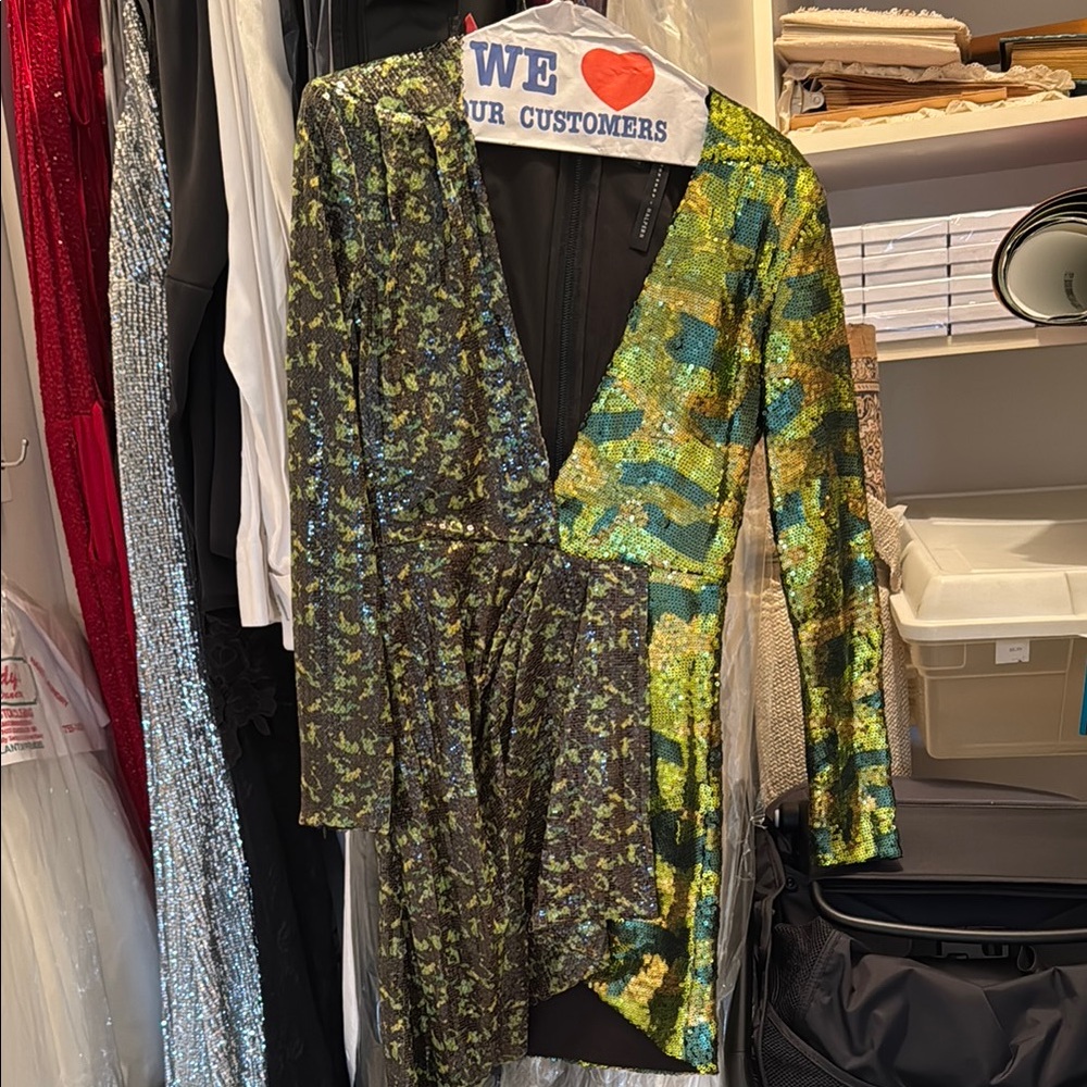 Topshop X Halpern Sequin Camouflage Dress - size 2